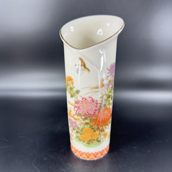 Japanese Porcelain Ceramic Folded Vase Shibata Japan Flower Shaped Vase Painted - Picture 14 of 16